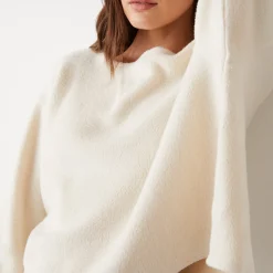 MONROW Teddy Fleece Boat Neck Sweatshirt OFFWHITE Best